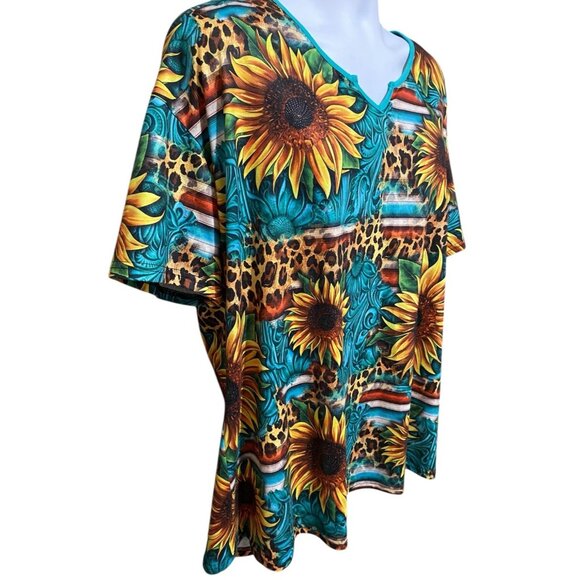 Southern Stitch Tops - Southern Stitch Top Womens 3XL T-Shirt Short Sleeve Sunflowers Soft Stretch